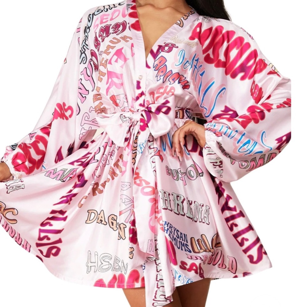 L’ATISTA BY AMY Word Pop Faux Silk Dress.